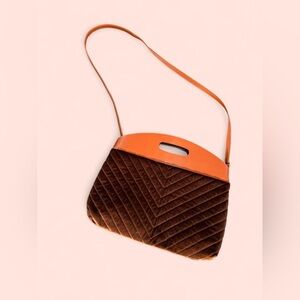 Brown and Orange Quilted Velvet Shoulder Bag